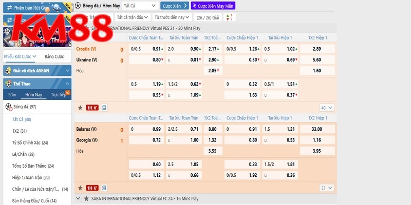 Giao diện đặt cược tại KM88 hiện đại